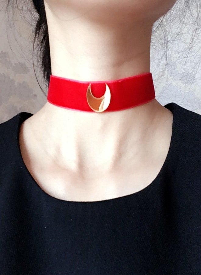 3GARDEN Cosplay Choker Red Velvet with Moon Necklace - Image 5